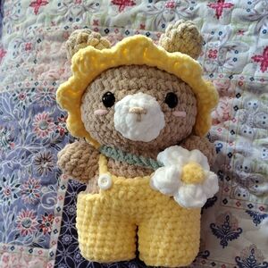 Yellow and Brown Stuffed Bear with Flower